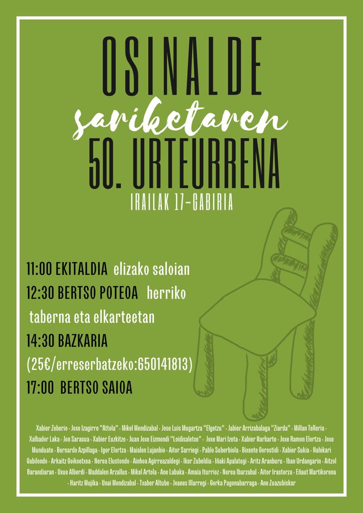 Osinalde sariketaren 50. urteurrena ospatzeko jaia antolatu dute Gabirian